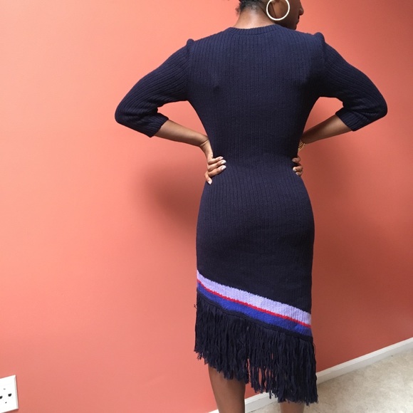 Navy Anthropologie fringe trim sweater dress - Picture 3 of 4